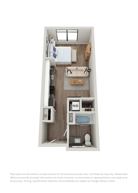 Floor plan for studio, 1 bath, 462 sqft